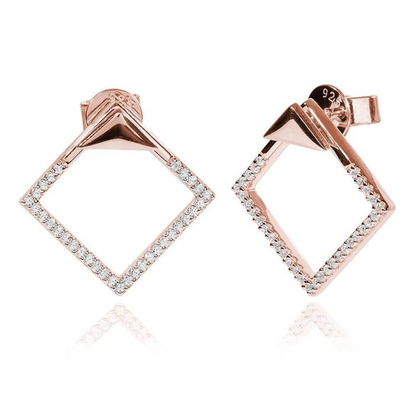 Square Cube Earrings with Triangle Studs - Picture 2 of 3